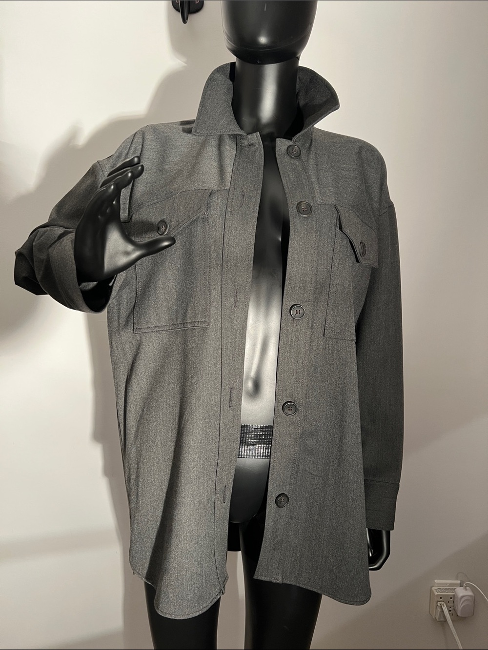 Zara Gray Utility Jacket with Chest Flap Pockets